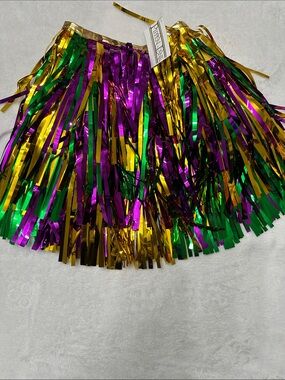 Metallic Fringe Party Skirt for Kids - Green, Purple & Gold
